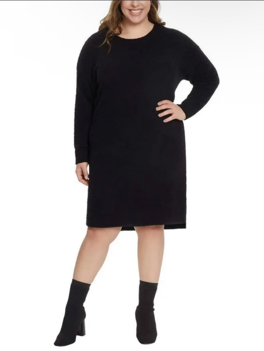 Jessica Simpson Black Long Sleeve Crewneck Sweater Dress